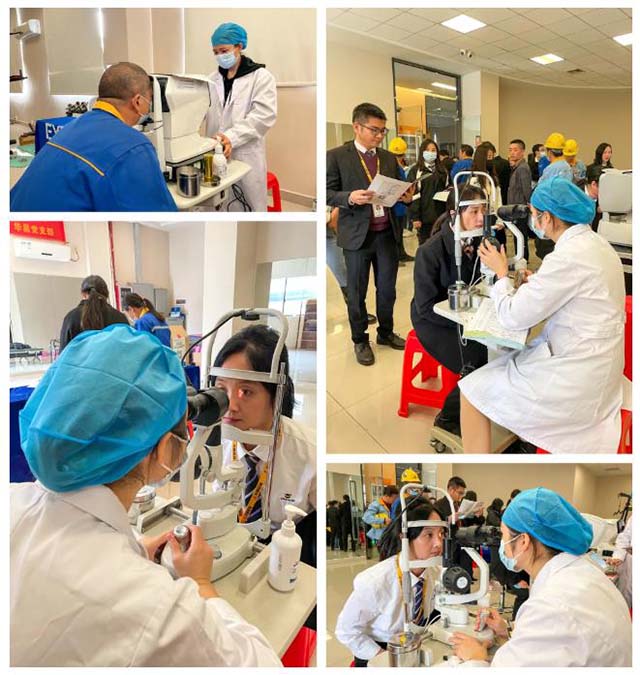 医务人员蔼然可亲，耐心地对每个员工进行查抄。